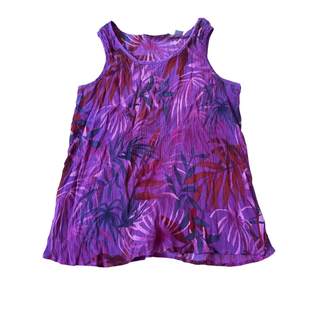 Amanda Smith Tank Top‎ Women Purple Tropical Silk Crinkle Boho SIZE M
